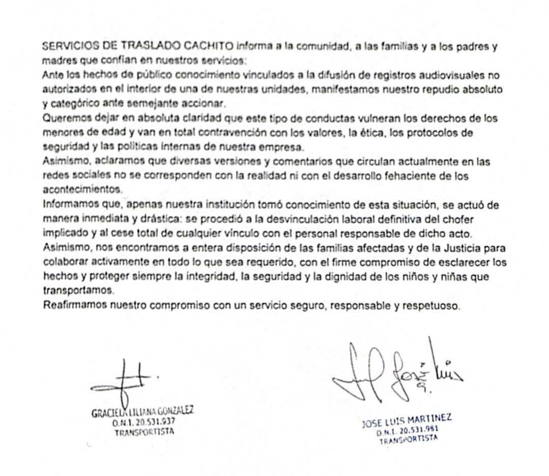 LA EMPRESA DE TRANSPORTE DE QUILINO CONFIRMÓ EL DESPIDO DEL CHOFER Y REPUDIÓ LA DIFUSIÓN DEL VIDEO