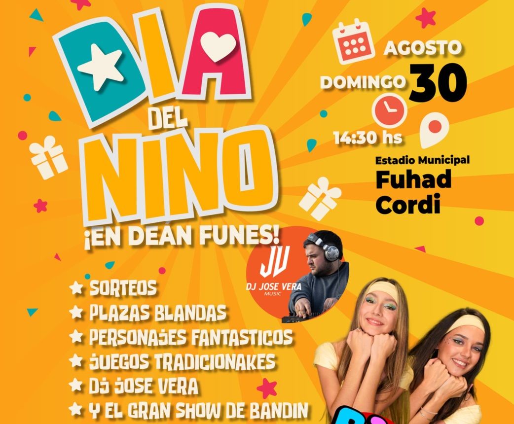 DEÁN FUNES CELEBRARÁ EL DÍA DE LA NIÑEZ CON UNA JORNADA DE FESTEJOS EN EL ESTADIO FUHAD CORDI
