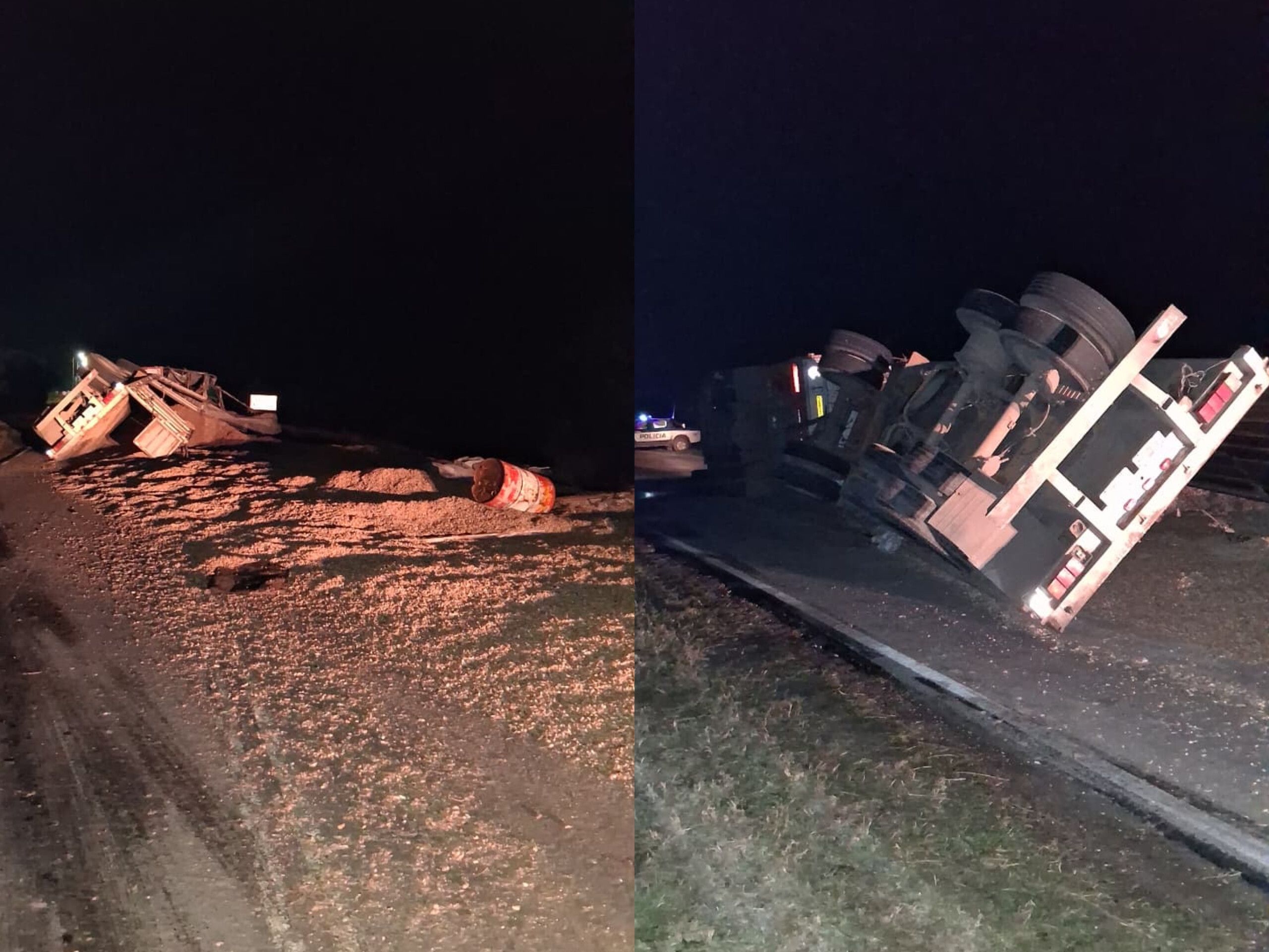 UN CAMIÓN CARGADO CON CHALA DE MANÍ VOLCÓ EN LA RP17, CERCA DE CAÑADA DE LUQUE